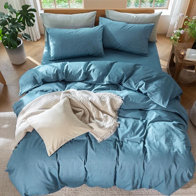 MooMee Bedding Duvet Cover Set 100% Washed Cotton Linen Like Textured - Image 5