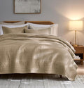 palassio Striped Dark Beige 100% Cotton Quilt King Size Bedding Sets, by PALASSIO