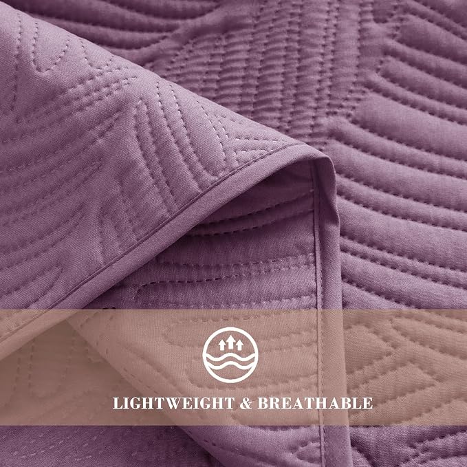 Exclusivo Mezcla King Size Quilt Bedding Set, Lightweight Dusty Lavender Quilts - Image 5