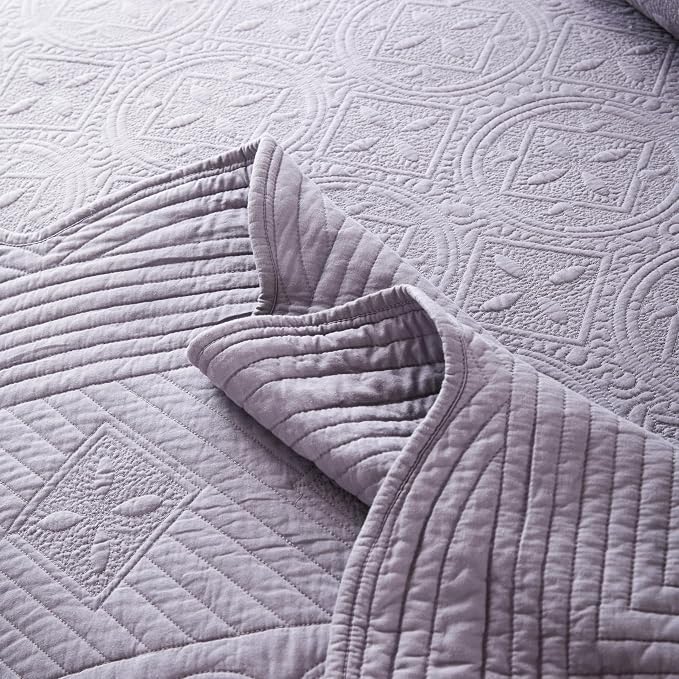 ROOMLIFE Quilt Set King Size 3D Floral Embroidery Pattern 3-Piece Cotton - Image 7
