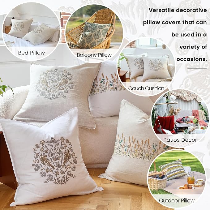 Simple&Opulence 100% Linen Euro Shams 26'' x 26'' Pack of 2, Embroidery - Image 6