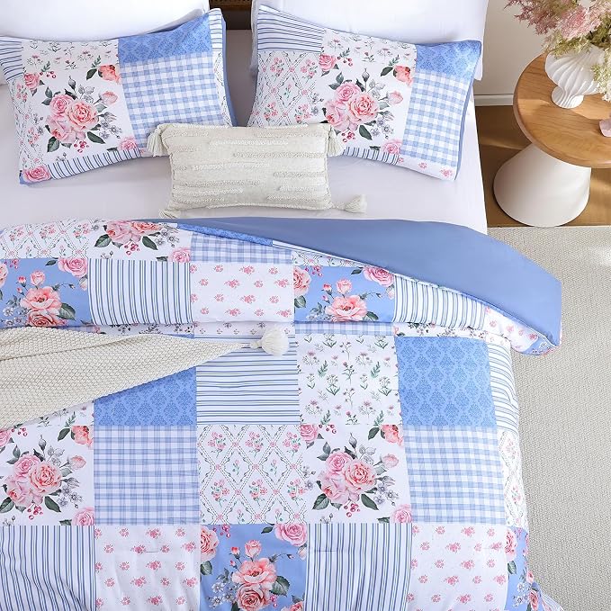YIKUSH Queen Comforters Set Floral Comforter Bedding Set Blue Cozy Breathable - Image 6