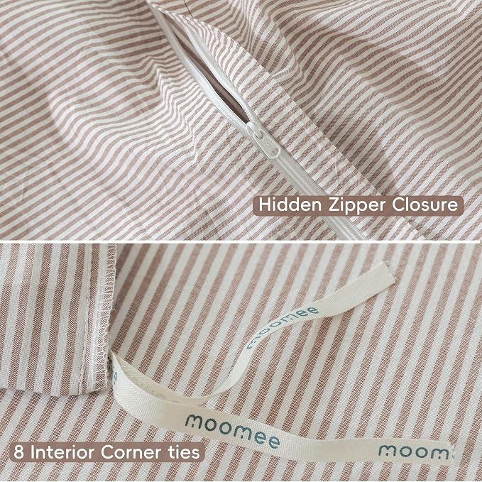 MooMee Striped Duvet Cover Set 100% Washed Cotton Linen Like Textured - Image 7