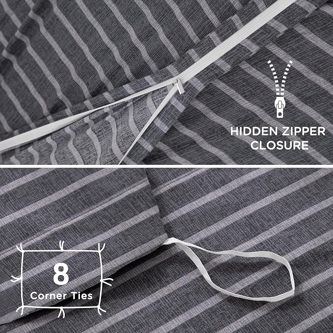 TOCOMOA Striped Duvet Cover Set 100% Natural Cotton Soft Comfy Breathable 3 - Image 5