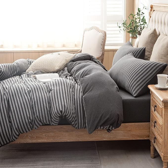 PURE ERA Jersey Knit Duvet Cover Set 100% T-Shirt Heather Cotton Super Soft - Image 2