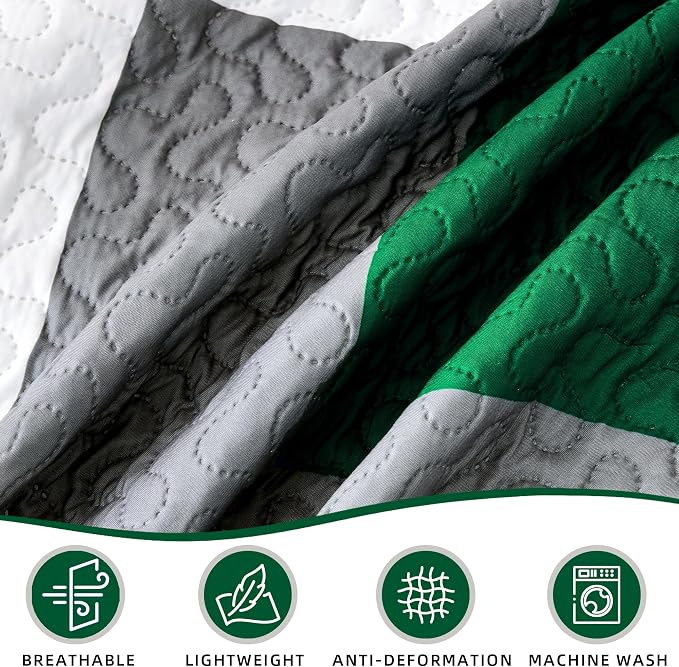 Tyrot 3 Piece Green Quilt Set Full/Queen Size Green Black White Geometric - Image 6