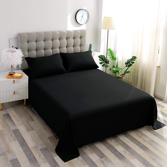 Sfoothome Full Flat Sheet Black Top Sheet, Premium Hotel 1-Piece, Luxury and - Image 5