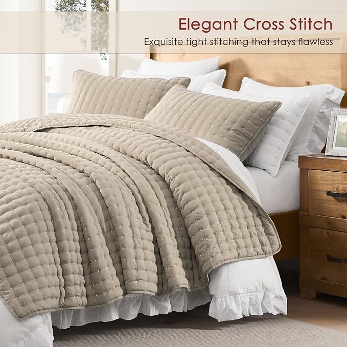 WDCOZY Beige Queen Size Quilt Bedding Sets - Image 3