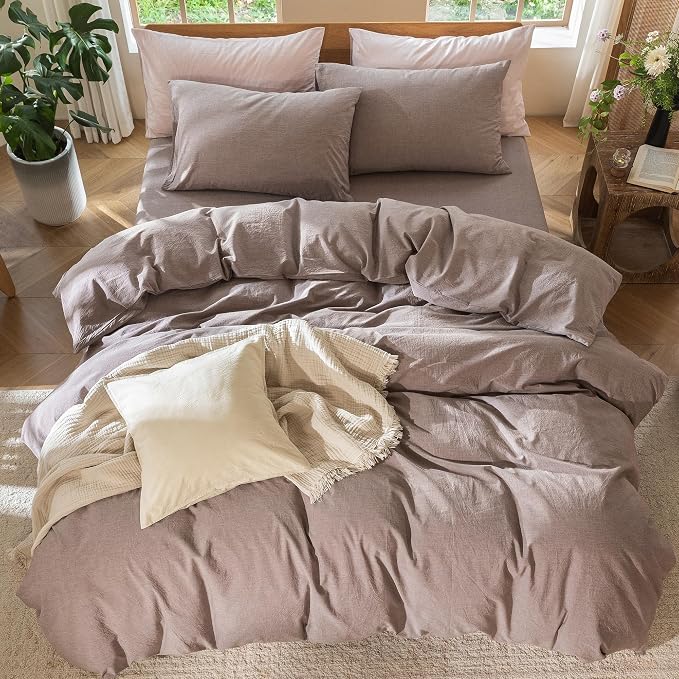 MooMee Bedding Duvet Cover Set 100% Washed Cotton Linen Like Textured - Image 5