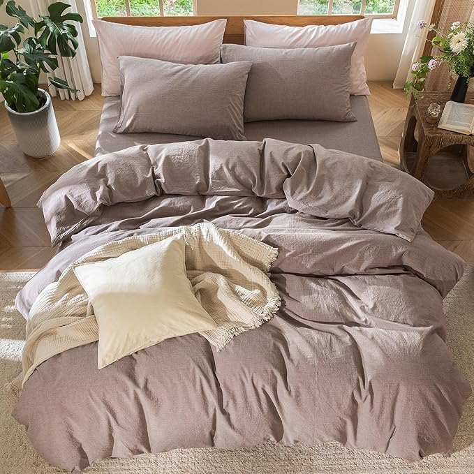 MooMee Bedding Duvet Cover Set 100% Washed Cotton Linen Like Textured - Image 5
