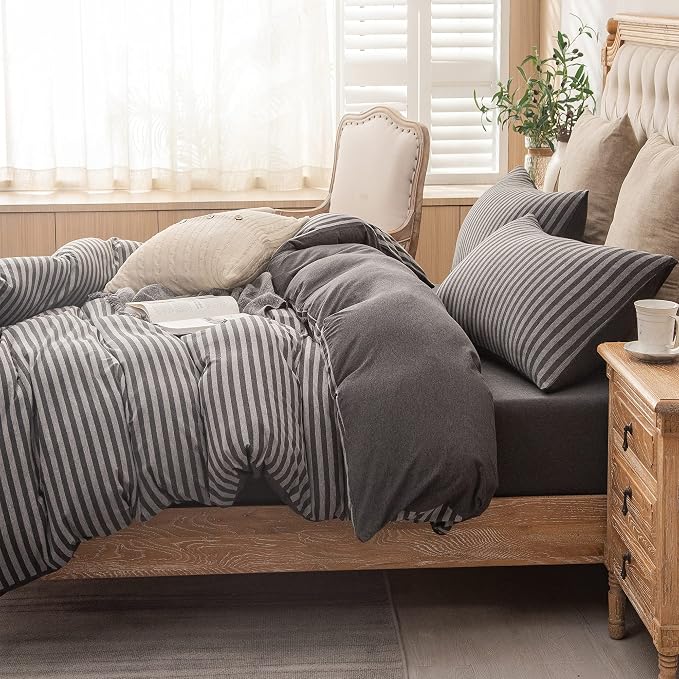 PURE ERA Jersey Knit Duvet Cover Set 100% T-Shirt Heather Cotton Super Soft - Image 3