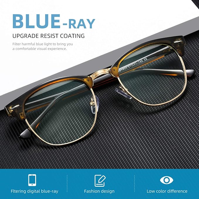 Blue Light Blocking Glasses Vintage Half Frame UV Clear Lens Anti Eyestrain - Image 5