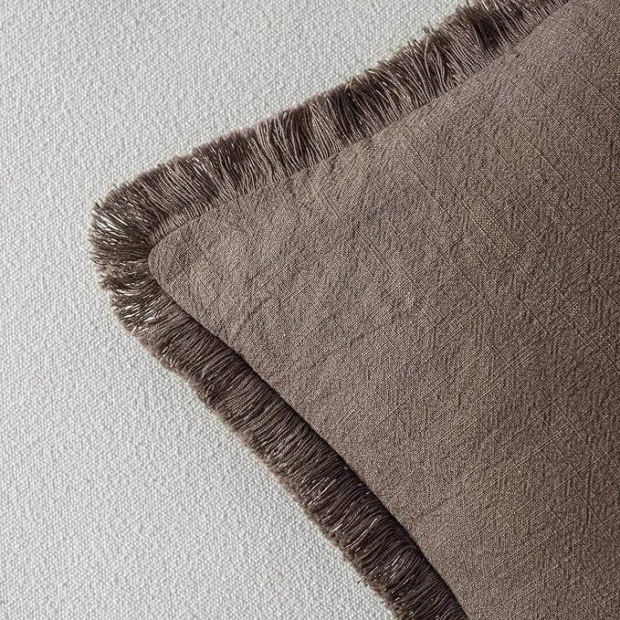 MIULEE Decorative Throw Pillow Covers Neutral Linen Fringe Throw Pillows Set of - Image 3