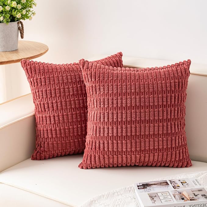 Aegero Pack of 2 Corduroy Decorative Throw Pillow Covers 16x16 Inch Soft by Unknown