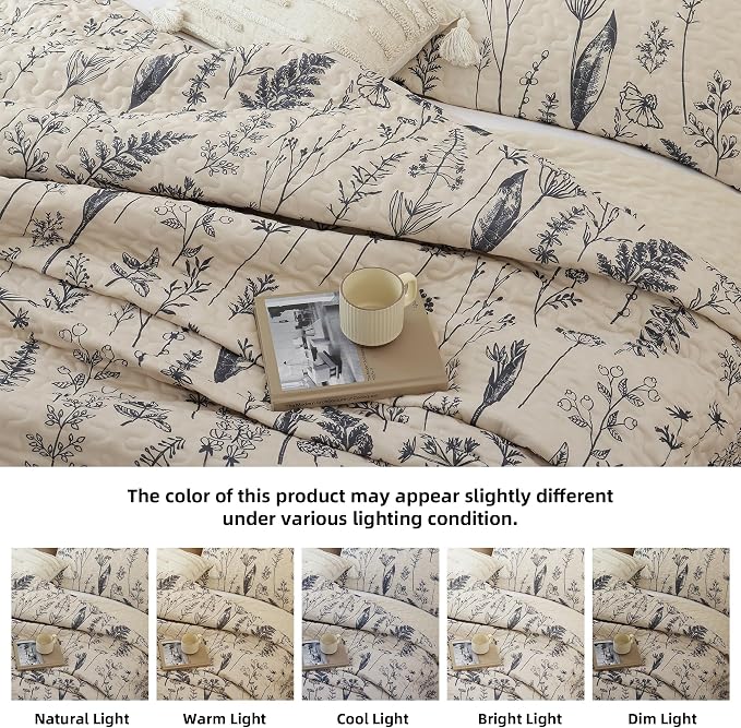 JANZAA Quilt King Size Beige Quilt Bed Spread Boho Quilt - Image 4