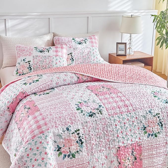Joyreap 3 Pieces Floral Patchwork Quilt Set California King, 102x114 inches- - Image 6