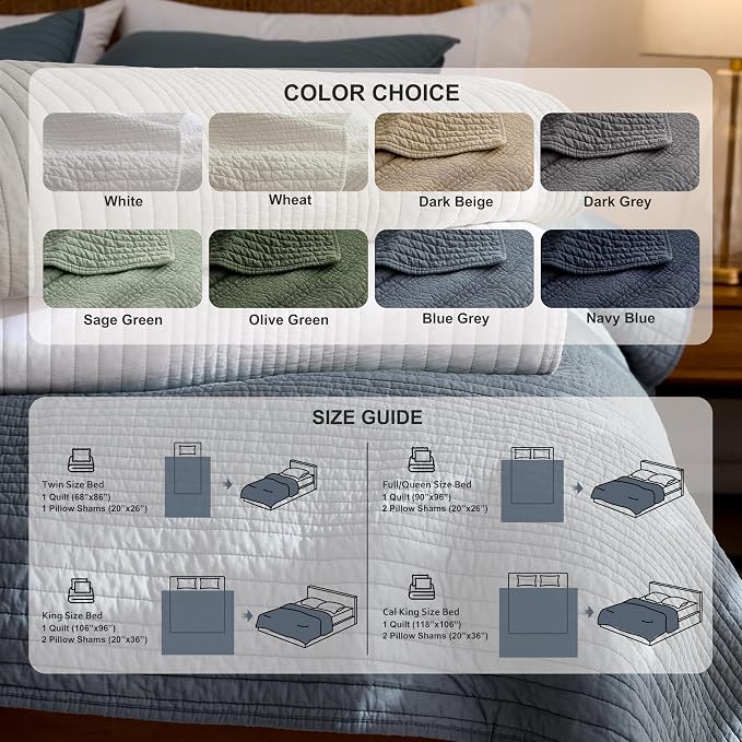 palassio Striped Olive Green 100% Cotton Quilt King Size Bedding Sets, - Image 8