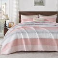 Andency Pink Quilt Queen, 3 Pieces Patchwork Striped Bedspread Coverlet Set by Andency