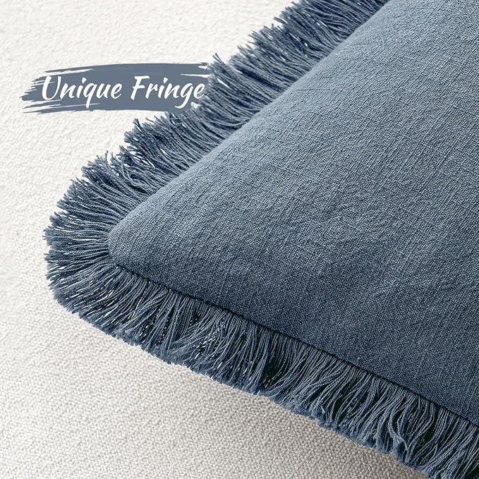 MIULEE Decorative Throw Pillow Covers Neutral Linen Fringe Throw Pillows Set of - Image 4