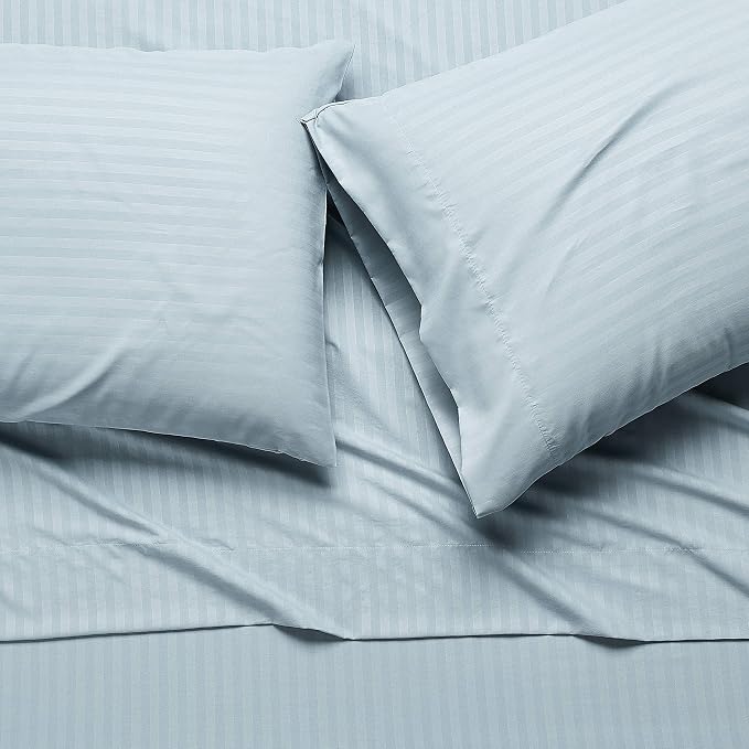 Amazon Basics Deluxe Microfiber Bed Sheets Full Size, Spa Blue Striped - Image 3