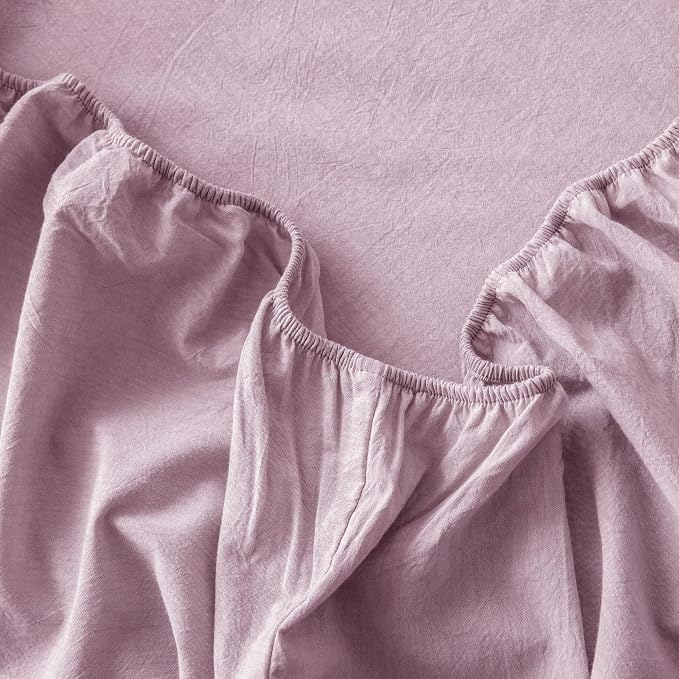 MooMee Fitted Bottom Sheet Only 100% Washed Cotton Linen Like Textured - Image 5