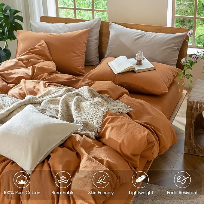 MooMee Bedding Duvet Cover Set 100% Washed Cotton Linen Like Textured - Image 4