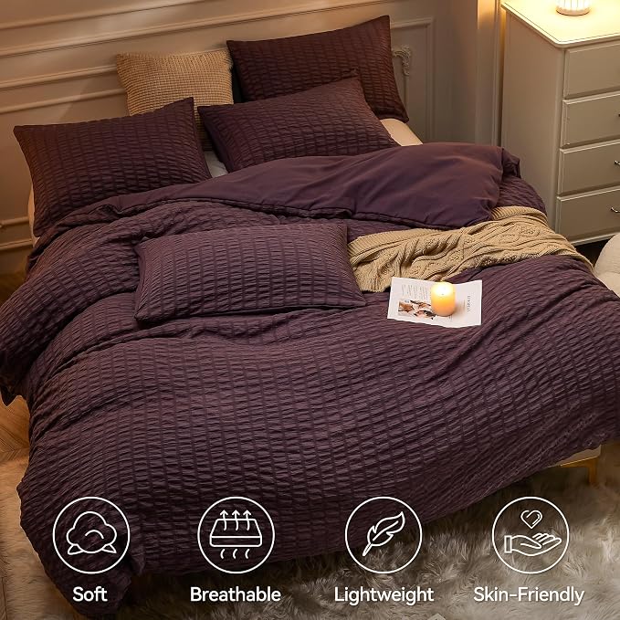JELLYMONI Purple Duvet Cover Twin Size, Soft Breathable Seersucker Duvet Cover - Image 2