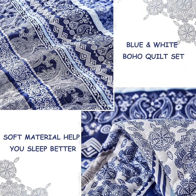WONGS BEDDING Boho Quilt Set Queen Size, Lightweight Bedspread Coverlet Bedding - Image 6