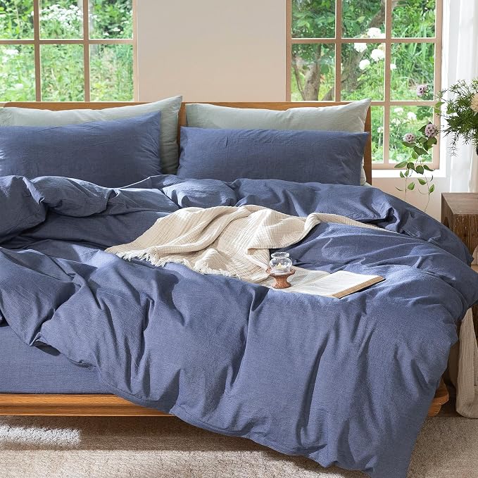 MooMee Bedding Duvet Cover Set 100% Washed Cotton Linen Like Textured - Image 8