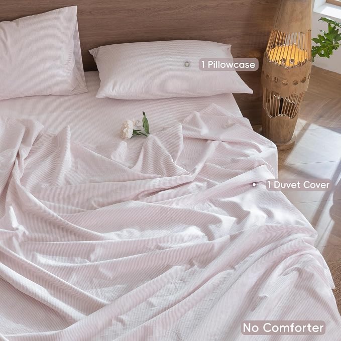 MooMee Striped Duvet Cover Set 100% Washed Cotton Linen Like Textured - Image 2