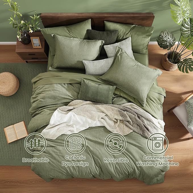Monbix Full Size Comforter Set, Sage Green Bedding Comforter - Image 2