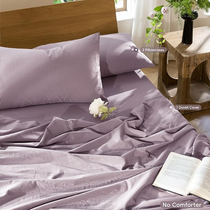 MooMee Bedding Duvet Cover Set 100% Washed Cotton Linen Like Textured - Image 2