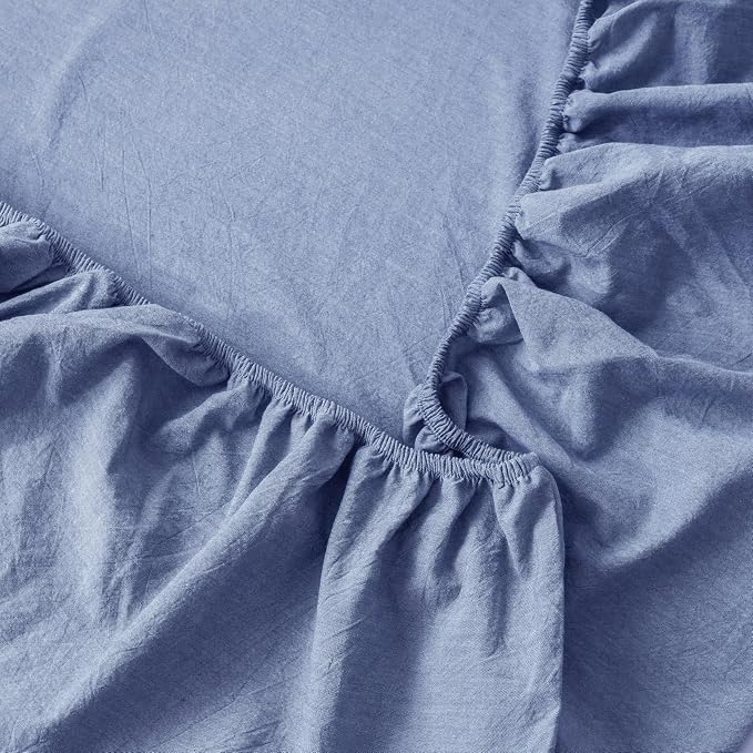 MooMee Fitted Bottom Sheet Only 100% Washed Cotton Linen Like Textured - Image 5