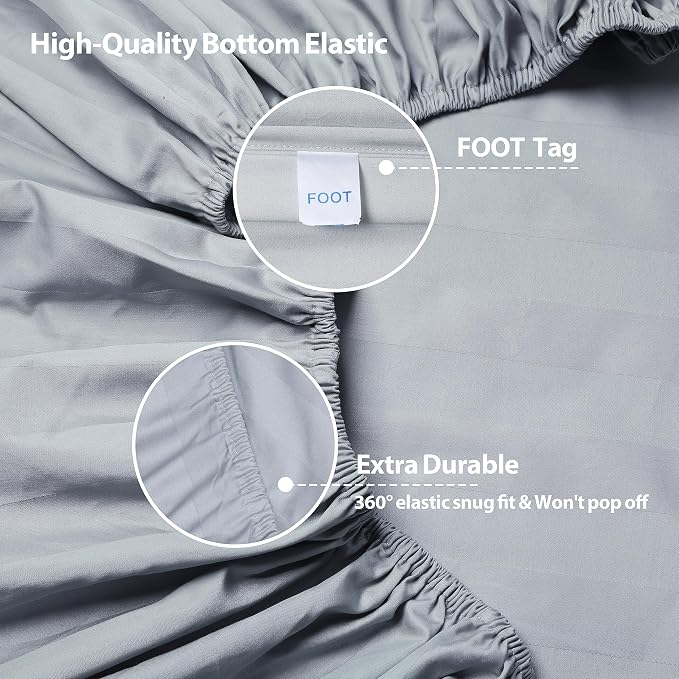 Queen Size Striped Fitted Sheet Only Gray Color, 100% Egyptian Cotton 600 - Image 6