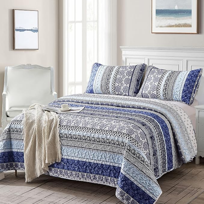 WONGS BEDDING Boho Quilt Set Queen Size, Lightweight Bedspread Coverlet Bedding - Image 2