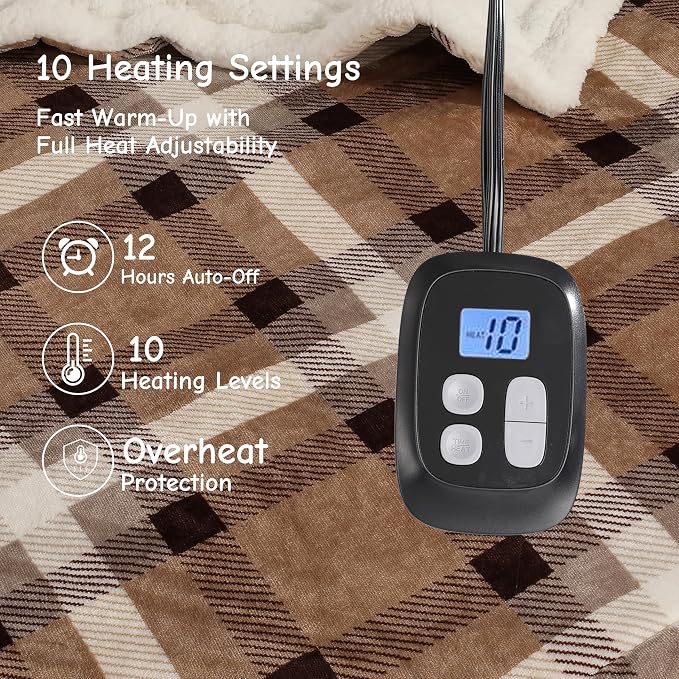 Electric Heated Blanket Full Size 72"x84", Soft Flannel - Image 3