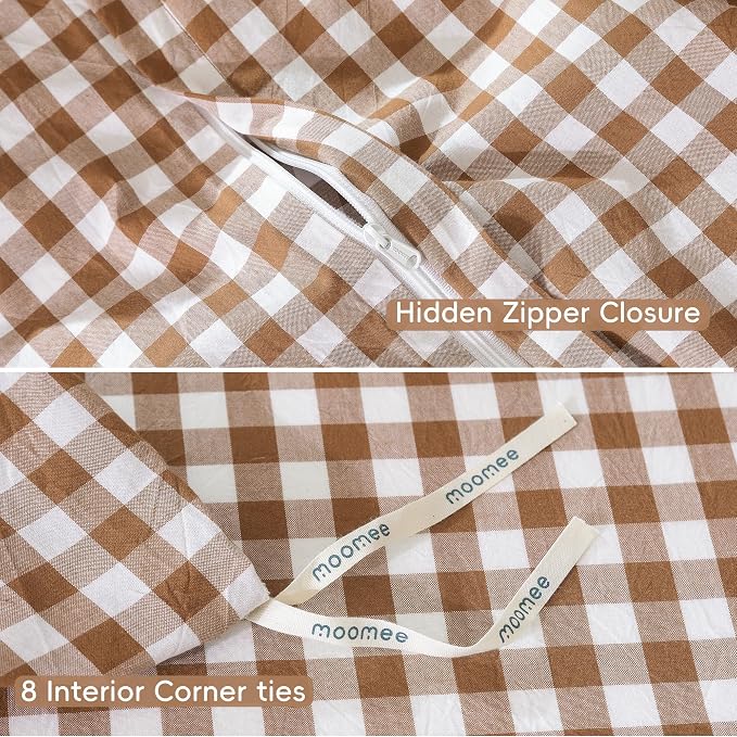 MooMee Gingham Duvet Cover Set 100% Washed Cotton Linen Like Textured - Image 8