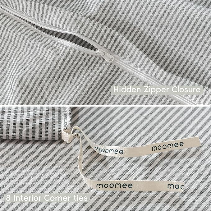 MooMee Striped Duvet Cover Set 100% Washed Cotton Linen Like Textured - Image 6
