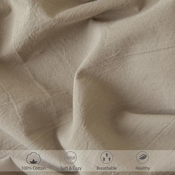 MooMee Fitted Bottom Sheet Only 100% Washed Cotton Linen Like Textured - Image 5