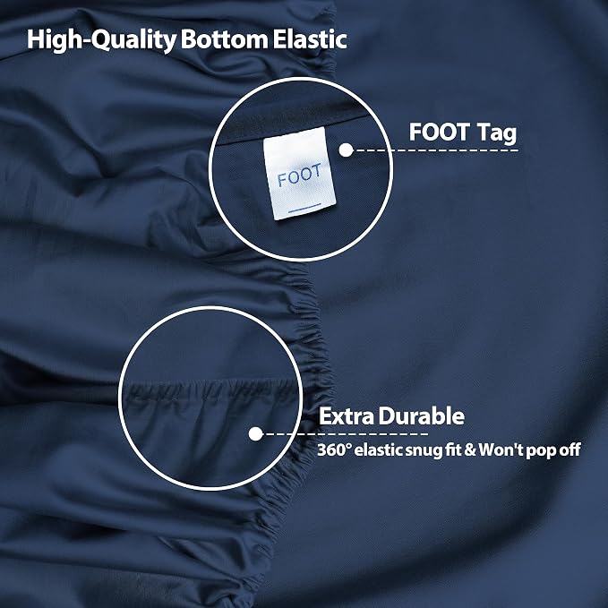 Full Size Fitted Sheet Only Navy Blue, 100% Egyptian Cotton 600 Thread Count - Image 5