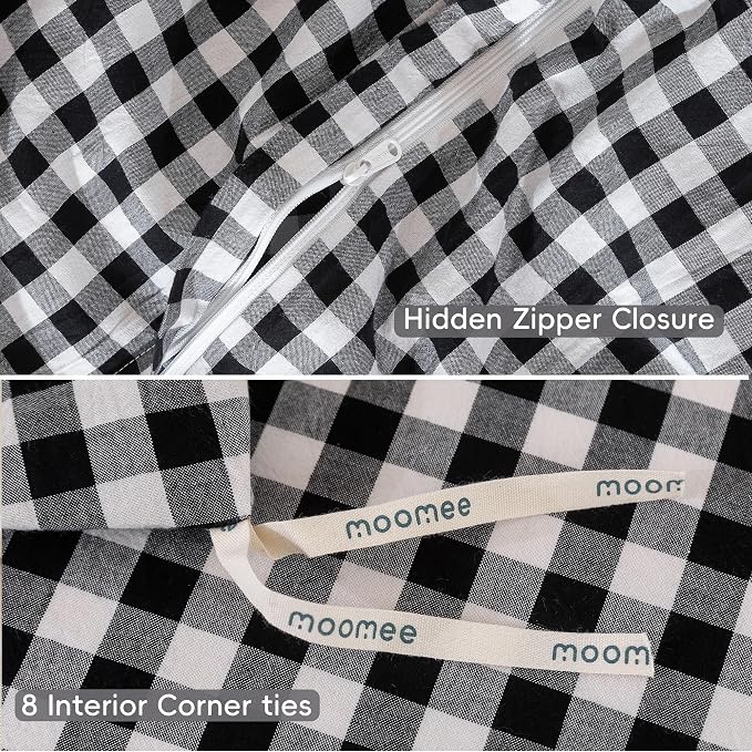 MooMee Gingham Duvet Cover Set 100% Washed Cotton Linen Like Textured - Image 7