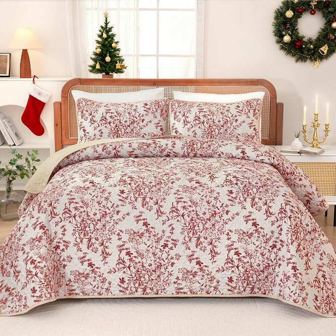 WONGS BEDDING Quilt King Size, Christmas Red Quilt Bedding Set by WONGSBEDDING
