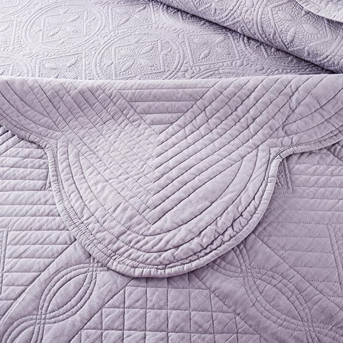 ROOMLIFE Quilt Set King Size 3D Floral Embroidery Pattern 3-Piece Cotton - Image 6