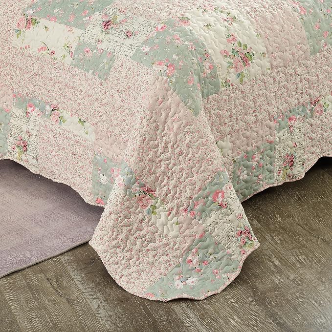 Brilliant Sunshine Rose and Sage Quilt Set, 3-Piece Bedding Sets, Traditional - Image 6