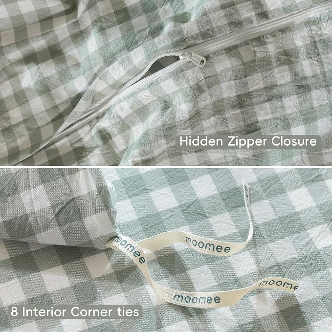 MooMee Gingham Duvet Cover Set 100% Washed Cotton Linen Like Textured - Image 7
