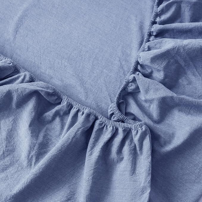MooMee Fitted Bottom Sheet Only 100% Washed Cotton Linen Like Textured - Image 5