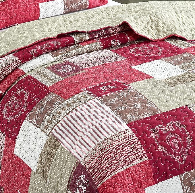 Brilliant Sunshine Burgundy Heart Love, Floral and Lace Patchwork, 2-Piece - Image 5