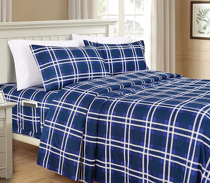 Elegant Comfort Luxury Soft Bed Sheets Plaid Pattern - Image 2