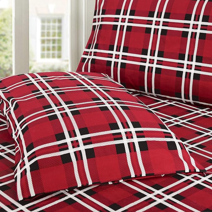 Elegant Comfort Luxury Soft Bed Sheets Plaid Pattern - Image 5