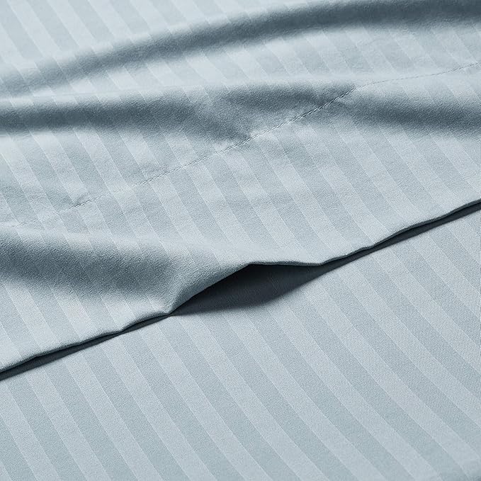 Amazon Basics Deluxe Microfiber Bed Sheets Full Size, Spa Blue Striped - Image 4